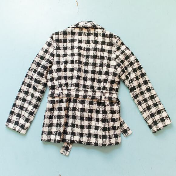 Ann Taylor Checked Belted Tweed Thick Wool Blend Knit Blazer Jacket Size Medium - Picture 9 of 9